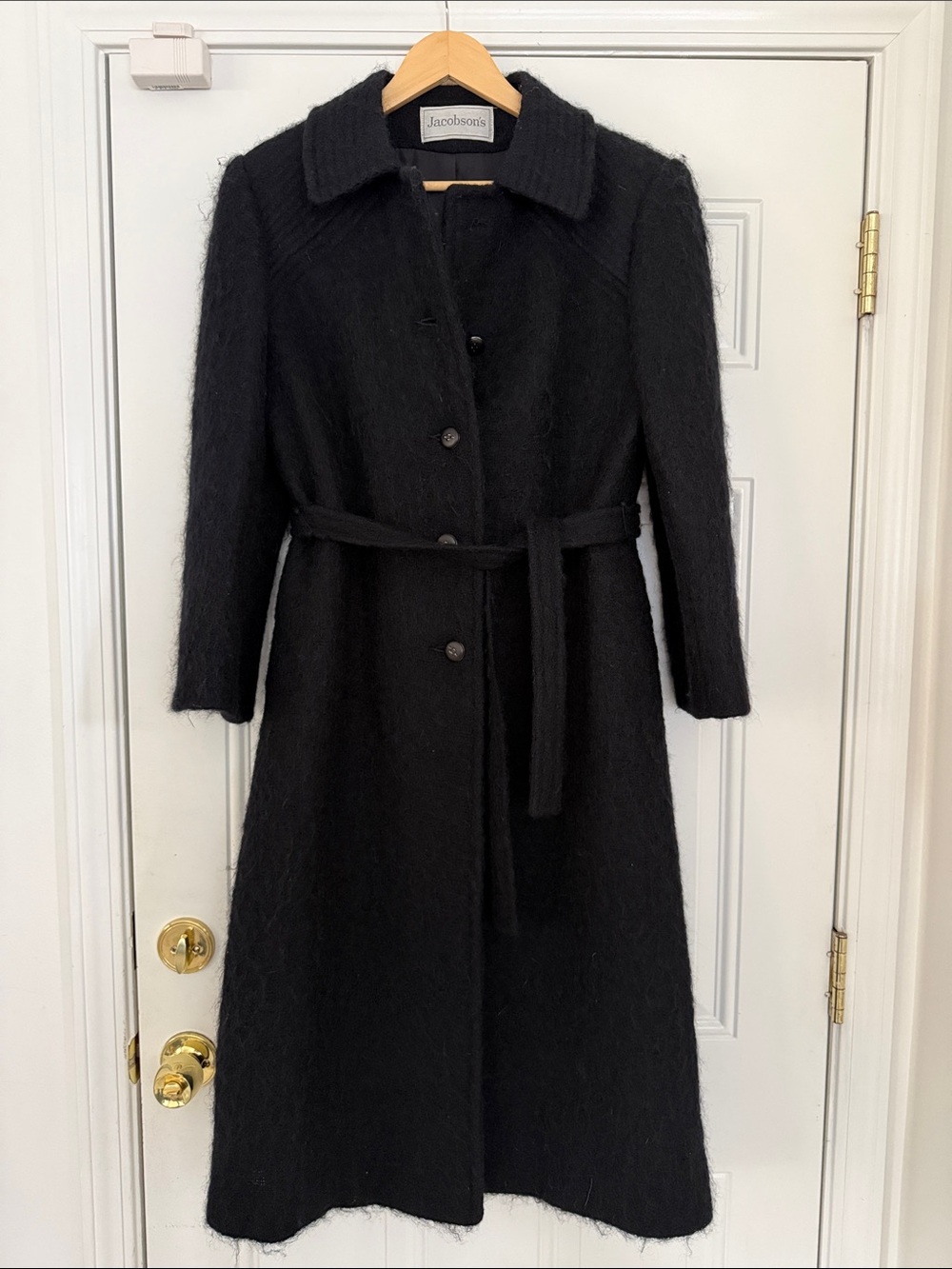 Jacobson’s black mohair belted coat sz S-M